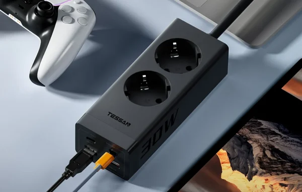 Prelungitor Tessan , ZTS-FS01DE, 2X USB-C, 2x USB, 2 prize, incarcare rapida USB-C, 30W, 2m, negru - imagine 3