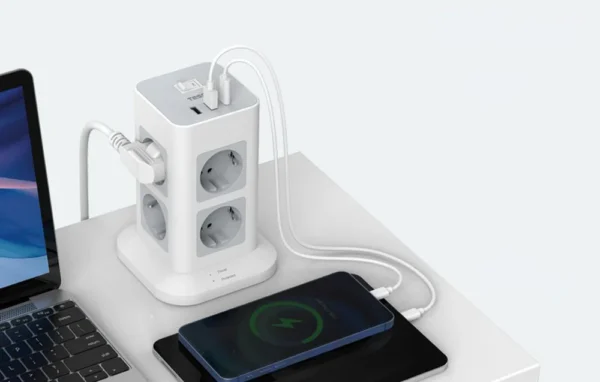 Prelungitor tip Turn Tessan TPS03-DE-C, 8 prize, 3 USB, 1 USB-C, 3A, cablu 2m - imagine 4