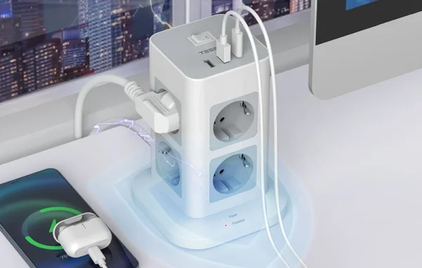 Prelungitor tip Turn Tessan TPS03-DE-C, 8 prize, 3 USB, 1 USB-C, 3A, cablu 2m - imagine 5