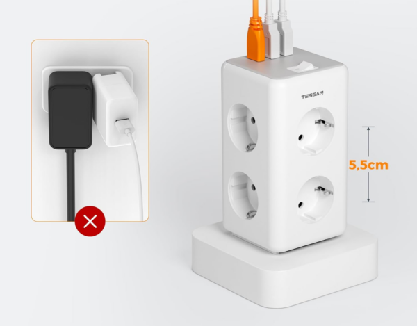 Prelungitor tip Turn Tessan TS-306TS-C, 6 prize, 2 USB, 1 USB-C, 3A, cablu 2m - imagine 7