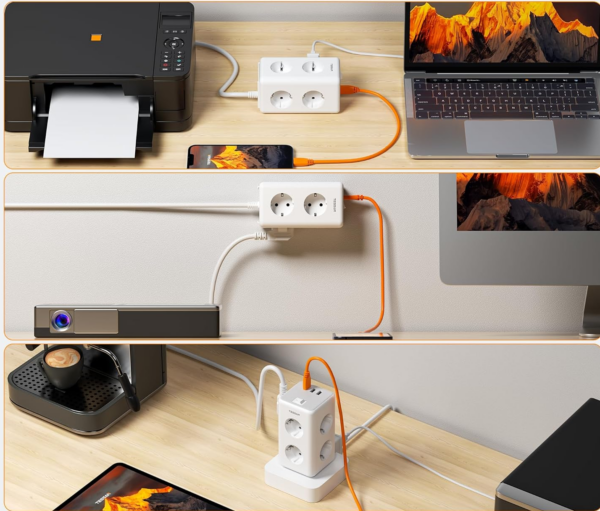 Prelungitor tip Turn Tessan TS-306TS-C, 6 prize, 2 USB, 1 USB-C, 3A, cablu 2m - imagine 3