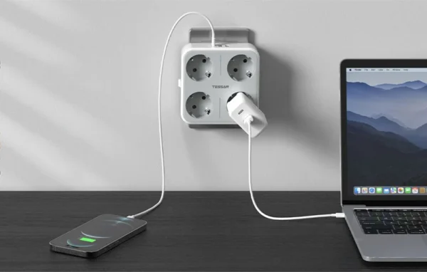 Adaptor priza Tessan TS-302-DE-C, 4 prize, 2 X USB-A, 1X USB-C, 10A - imagine 5