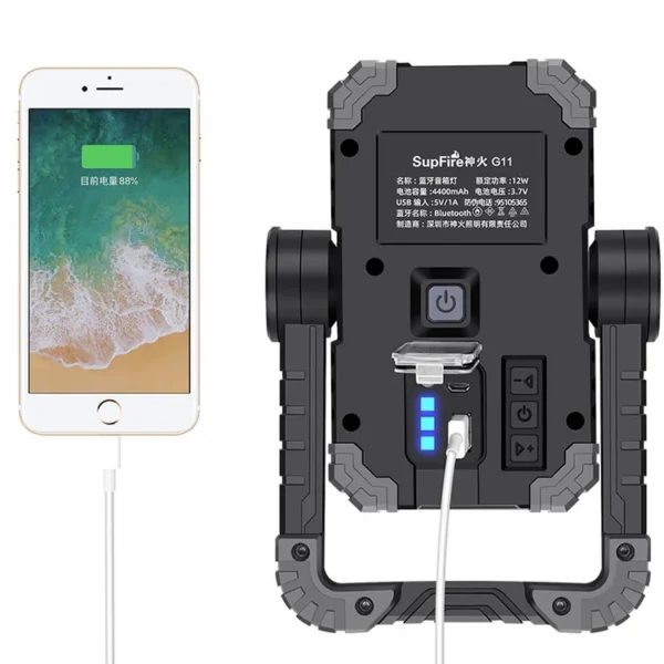 Proiector LED portabil SuperFire G11, Boxa Bluetooth, 12W, 1000lm, reincarcabil, COB, Acumulator 4400mAh - imagine 3