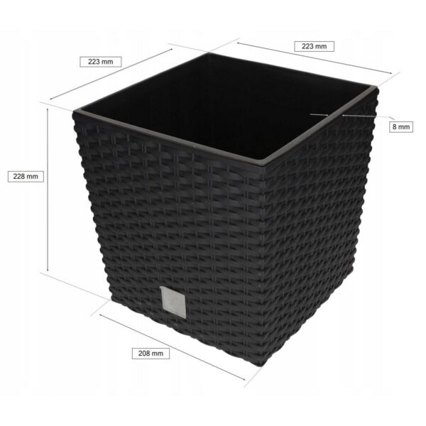Ghiveci de flori, Prosperplast, Rato Low, patrat, imitatie ratan, antracit, 22.3x22.3x22.8 cm - imagine 2