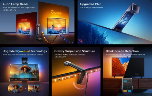 Banda LED Govee TV Backlight 3 Lite, H6099, Wi-Fi + Bluetooth, RGBICW, Camera, 75-85 inch, Fisheye Correction - imagine 9