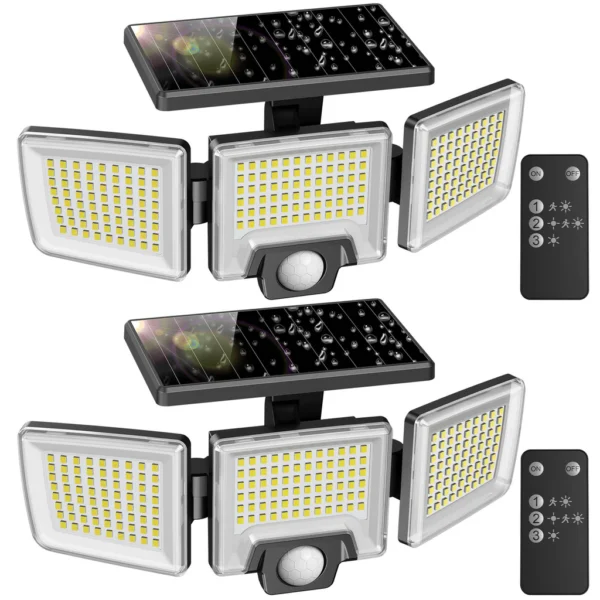 Set 2 Lampi solare de perete MustWin UT88268, 2500lm, LED, 216 leduri, Telecomanda,  3 moduri, senzor de miscare - imagine 1