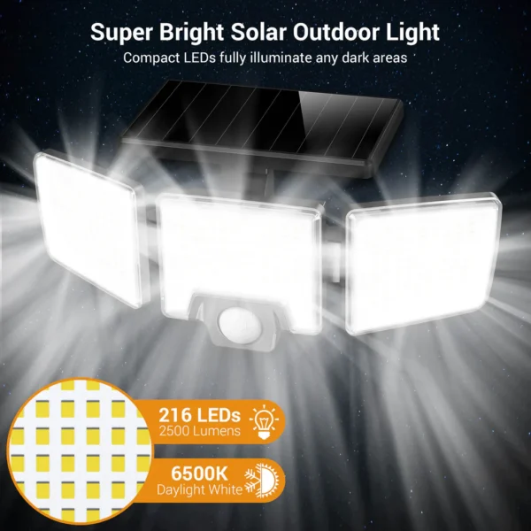 Set 2 Lampi solare de perete MustWin UT88268, 2500lm, LED, 216 leduri, Telecomanda,  3 moduri, senzor de miscare - imagine 3