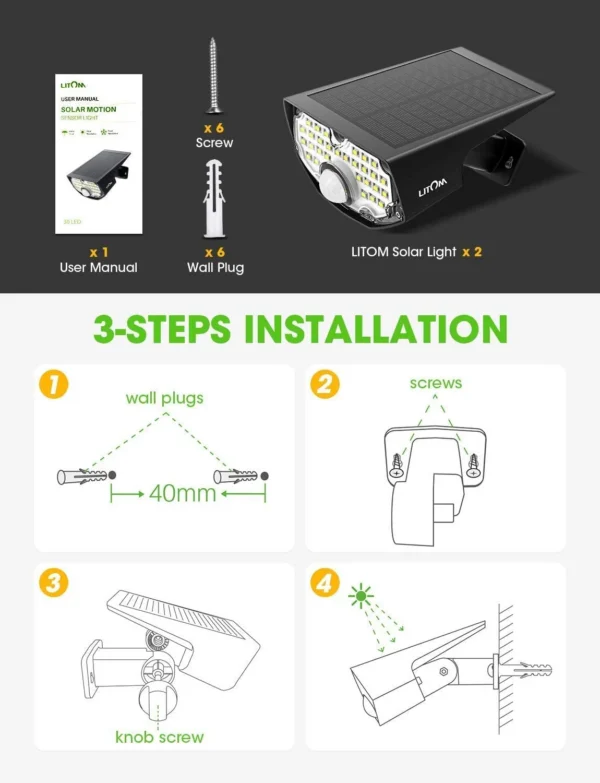 Lampa solara de perete LITOM LTCD199, LED, 30 leduri, incarcare solara si senzor de miscare - imagine 9
