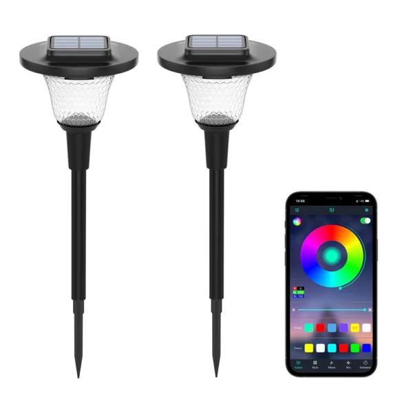 Set 2 lampi solare MustWin RGBW Inteligente, Bluetooth, Control App - imagine 1