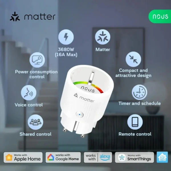 Set 2 prize Inteligente WiFi NOUS A8M, 16A - Matter - imagine 4