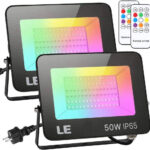 Set 2 proiectoare de podea LED RGB Lepro, Telecomanda , 50W, IP65 waterproof