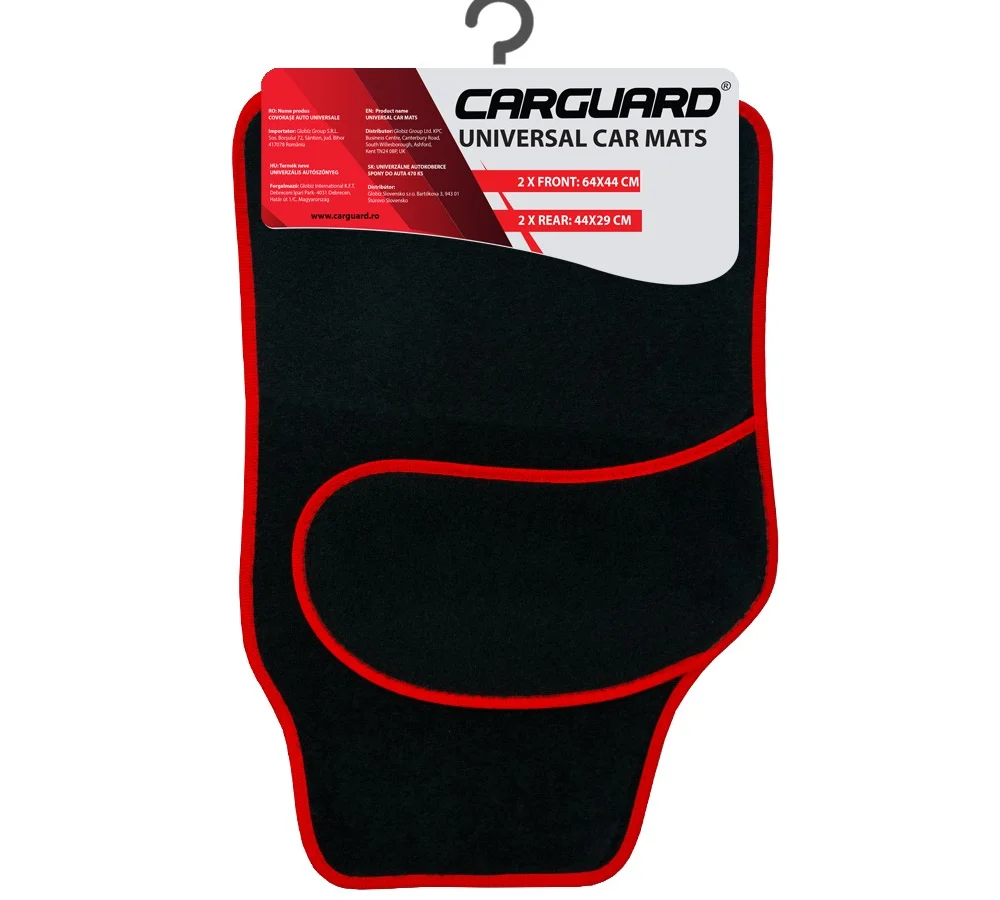 Set covorase auto textile universale, negru/rosu, Carguard, 64 x 44 cm / 44 x 29 cm