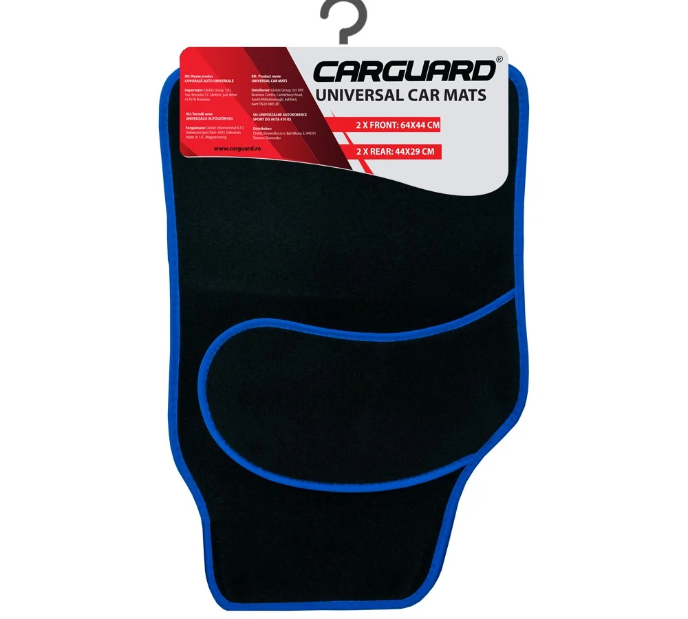 Set covorase auto textile universale, negru/albastru, Carguard, 64 x 44 cm / 44 x 29 cm