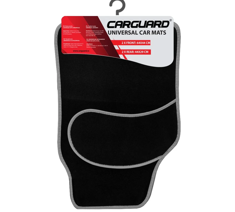 Set covorase auto textile universale, negru/gri, Carguard, 64 x 44 cm / 44 x 29 cm