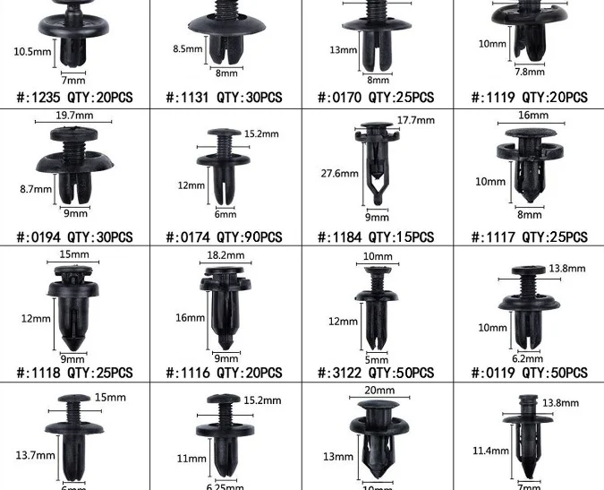Set de 620 cleme din plastic Carguard, 16 tipuri, 5 unelte incluse 1 Set de 620 cleme din plastic Carguard, 16 tipuri, 5 unelte incluse