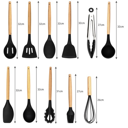 Set ustensile de bucatarie 12 piese Ruhhy Top Chef, silicon, maner lemn