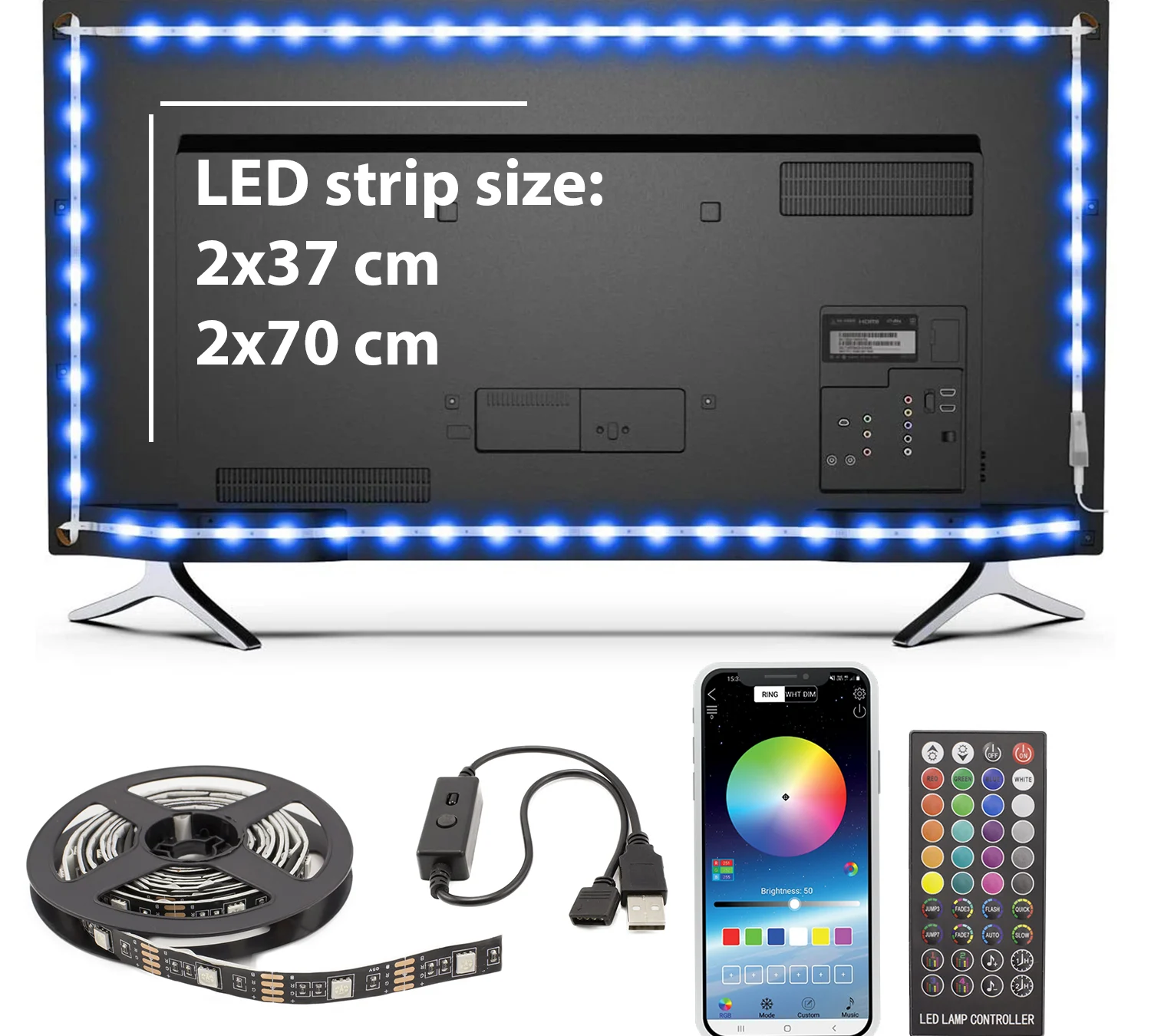 Banda LED SMART pentru iluminare fundal TV 32”-42”, RGB, Bluetooth, SunShine