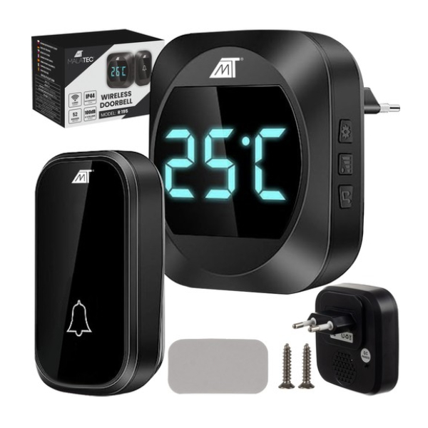 Sonerie fara Fir Wireless Malatec RING, display LCD, 200 m, 52 melodii, Rezistenta la Apa, negru
