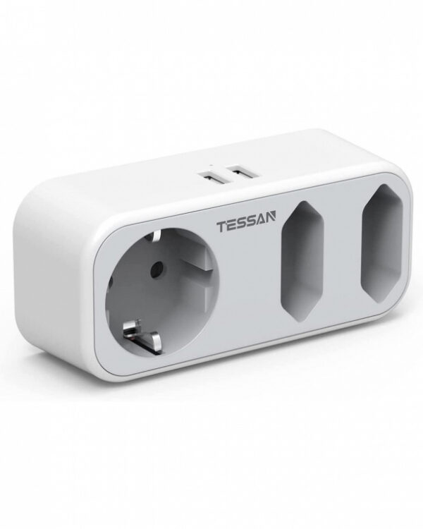 Triplu stecher cu USB Tessan TS-324, 16A, 2xUSB 2.4A - imagine 1