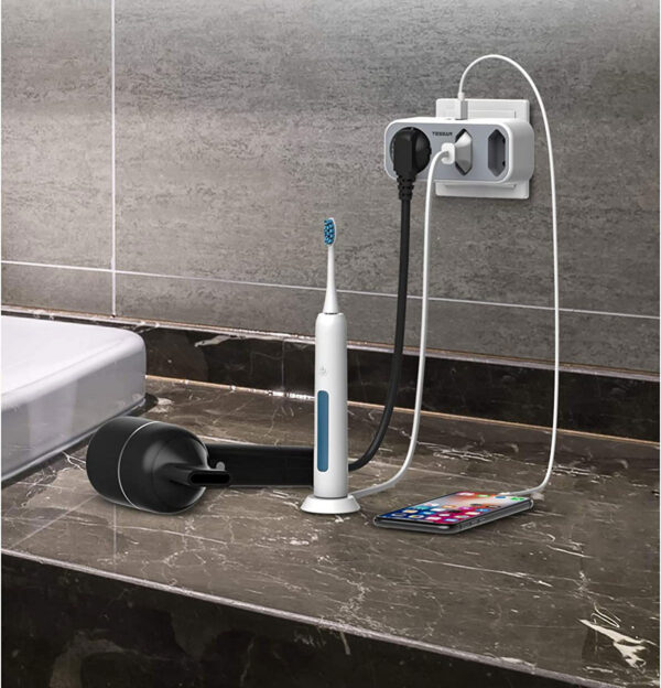 Triplu stecher cu USB Tessan TS-324, 16A, 2xUSB 2.4A - imagine 3