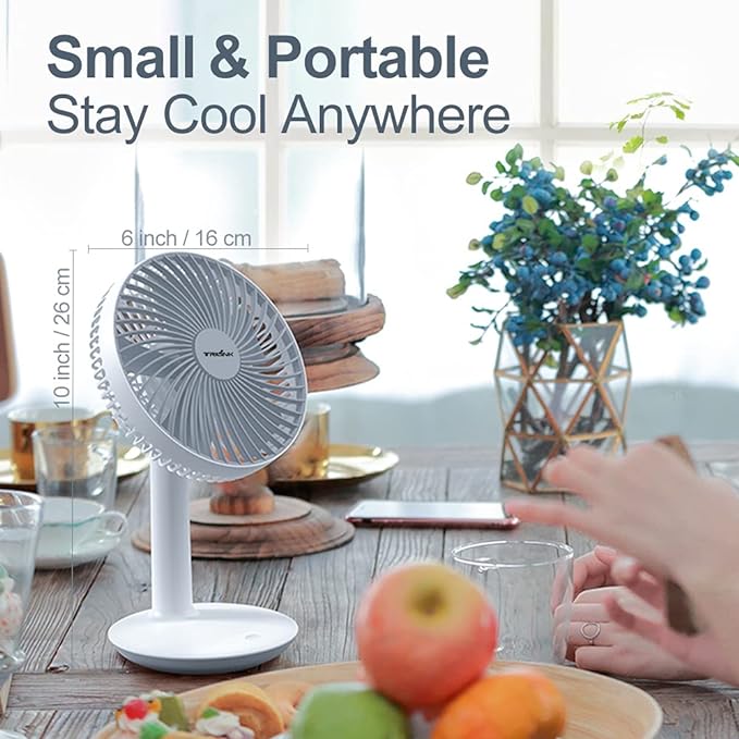 Ventilator de masa cu acumulator Home Ocean Breeze, 5W, USB, 4 trepte de viteza, Oscilare, Reglabil, Silentios, Alb