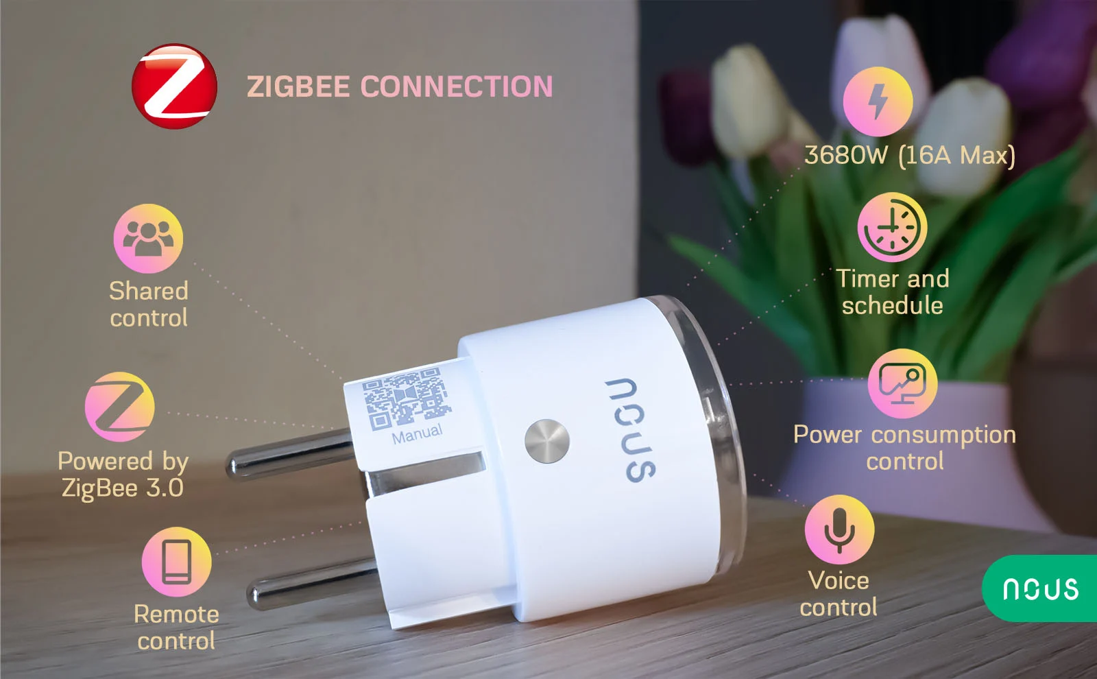 Set 4 prize inteligente WiFi NOUS A1Z, 16A - ZigBee 3.0, Monitorizare energie 1 Set 4 prize inteligente WiFi NOUS A1Z, 16A - ZigBee 3.0, Monitorizare energie