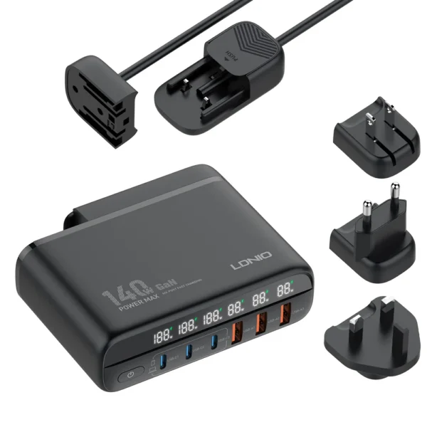 Incarcator Retea 140W GaN LINDO A6140C, Incarcare rapida, 3xUSB-A, 3XUSB-C, Compatibil EU UK US QC5.0 PPS PD pentru, MacBook, iPad, iPhone 16 15 - imagine 6