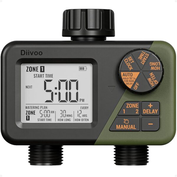Programator automat pentru irigare Diivoo DI-WT21M-EUGN, 2 zone, IPX5, functie Rain Delay - imagine 1