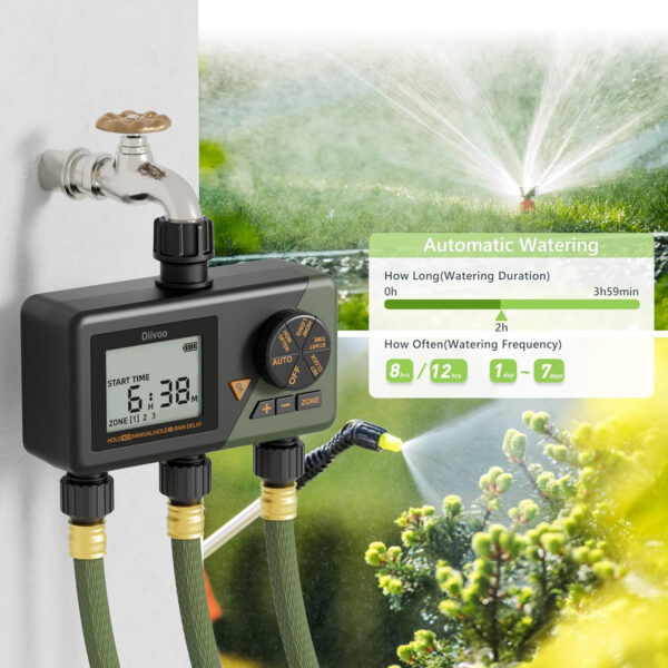 Programator automat pentru irigare Diivoo WT10M-GN, 3 zone, IP54, functie Rain Delay - imagine 4