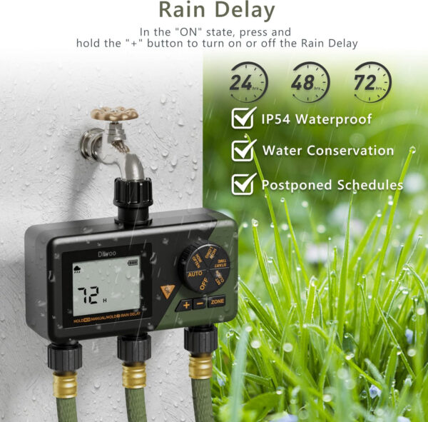 Programator automat pentru irigare Diivoo WT10M-GN, 3 zone, IP54, functie Rain Delay - imagine 7