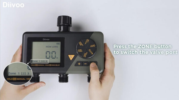 Programator automat pentru irigare Diivoo WT10M-GN, 3 zone, IP54, functie Rain Delay - imagine 5