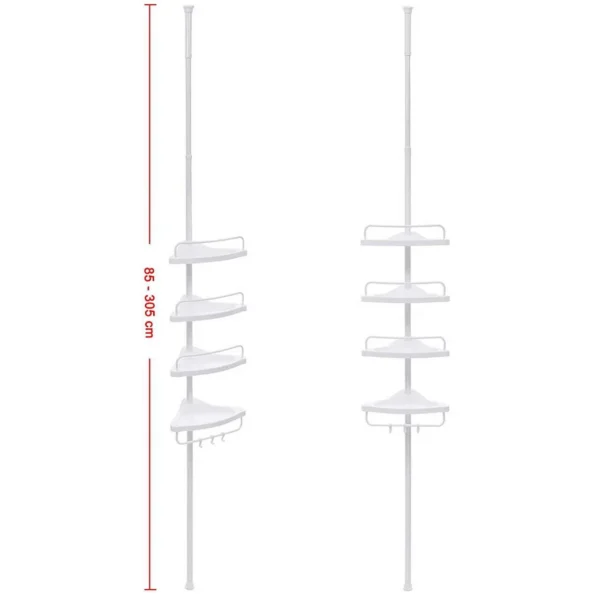 Raft pentru baie/dus, Vasagle, reglabil, inox, 4 rafturi, alb, 85-305 cm - imagine 4