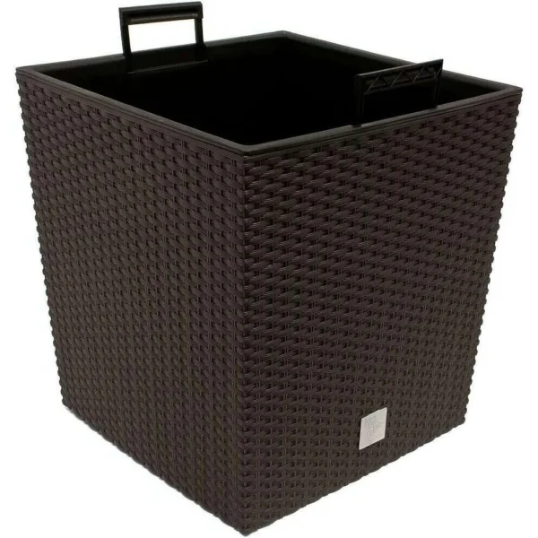 Set 2 ghivece de flori, Rato Low, imitatie ratan, patrate, 32x32x32.5 cm, maro, Prosperplast - imagine 5