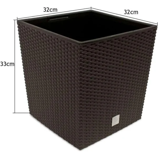 Set 2 ghivece de flori, Rato Low, imitatie ratan, patrate, 32x32x32.5 cm, maro, Prosperplast - imagine 3
