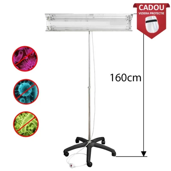 Lampa bactericida uvc portabila 2x30w, orientabila 140 grade, reflector, stativ 100-190 cm - imagine 13