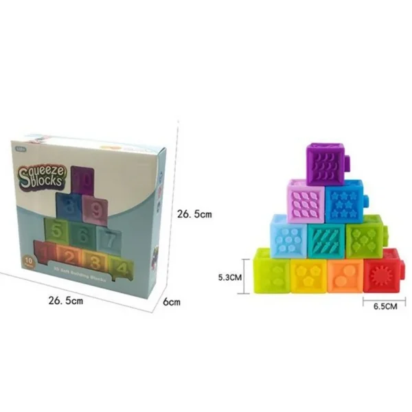 Cuburi senzoriale copii, silicon moale, multicolor, 5.3 x 6.5 cm, set 10 bucati - imagine 3