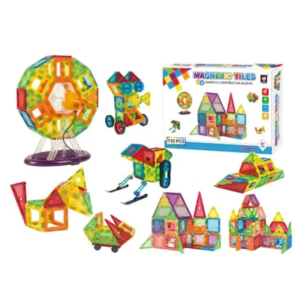 Set constructie magnetic 3d, diferite forme si culori, 130 piese - imagine 1