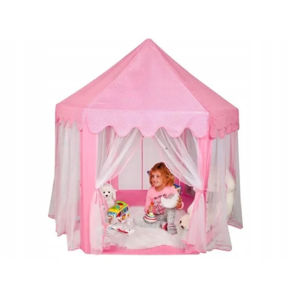 Cort de joaca pentru copii, castel printese, pliabil, 6 intrari, 135x140 cm, roz - imagine 4