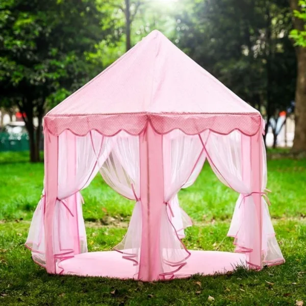 Cort de joaca pentru copii, castel printese, pliabil, 6 intrari, 135x140 cm, roz - imagine 2