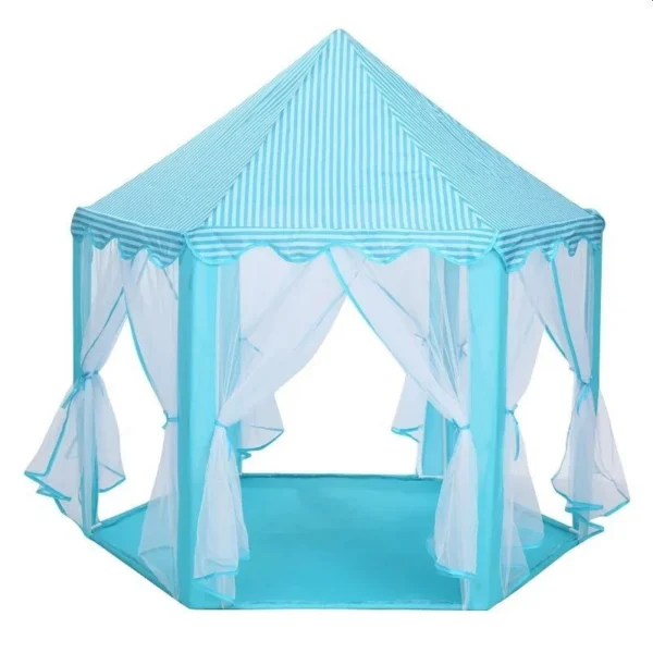 Cort copii, forma hexagonala, 6 intrari, pliabil, 135x140 cm, husa depozitare, alb albastru - imagine 6