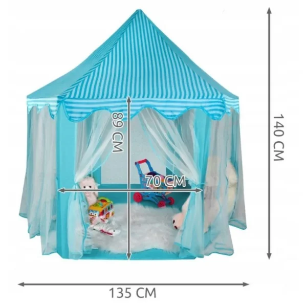 Cort copii, forma hexagonala, 6 intrari, pliabil, 135x140 cm, husa depozitare, alb albastru - imagine 7