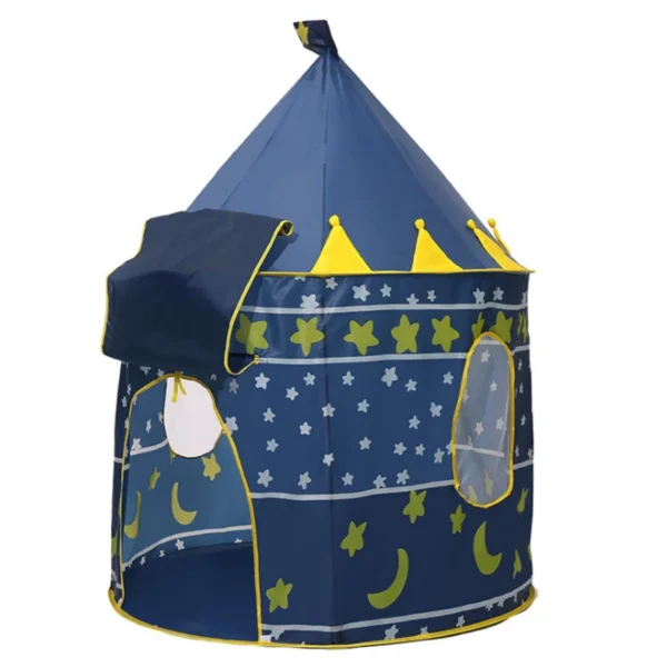 Cort tip castel pentru copii, imprimeu stele si luna, 135x105 cm, albastru - imagine 5