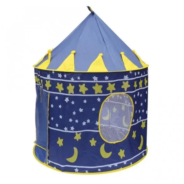 Cort tip castel pentru copii, imprimeu stele si luna, 135x105 cm, albastru - imagine 3