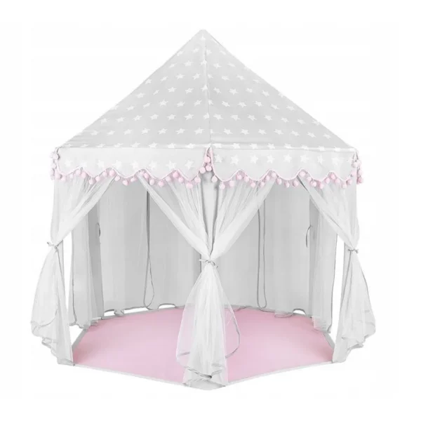 Cort castel printese, mini ghirlanda roz eleganta, 135x140 cm, 6 perdele tul, pliabil, husa depozitare - imagine 3