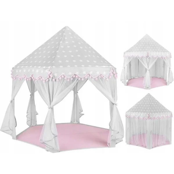 Cort castel printese, mini ghirlanda roz eleganta, 135x140 cm, 6 perdele tul, pliabil, husa depozitare - imagine 2