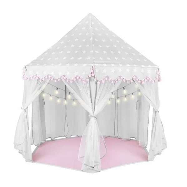 Cort castel printese, mini ghirlanda roz eleganta, 135x140 cm, 6 perdele tul, pliabil, husa depozitare - imagine 4