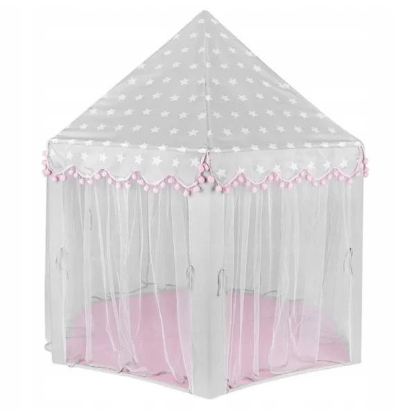 Cort castel printese, mini ghirlanda roz eleganta, 135x140 cm, 6 perdele tul, pliabil, husa depozitare - imagine 6