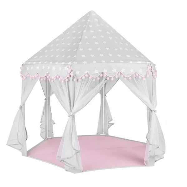 Cort castel printese, mini ghirlanda roz eleganta, 135x140 cm, 6 perdele tul, pliabil, husa depozitare - imagine 5