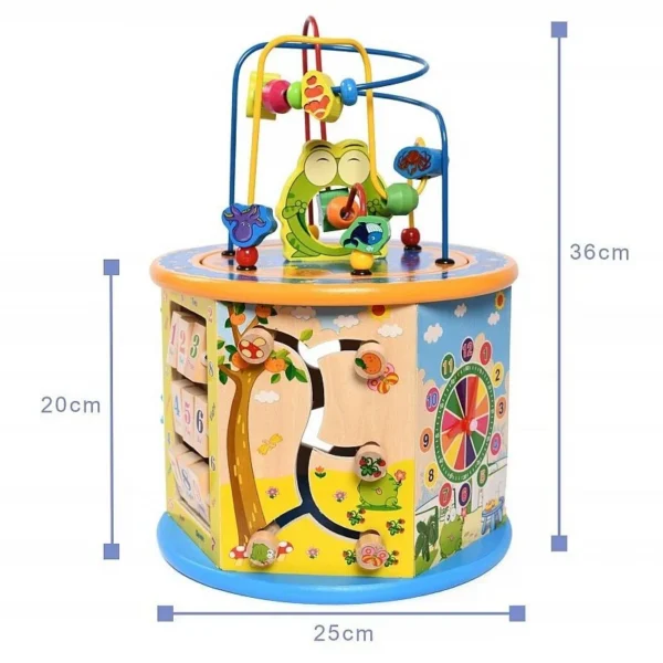 Cub activitati educative copii, 8 in 1, ceas, labirinturi, abac, forme geometrice, multicolor, lemn - imagine 19