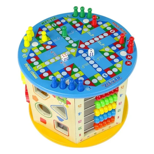 Cub activitati educative copii, 8 in 1, ceas, labirinturi, abac, forme geometrice, multicolor, lemn - imagine 11